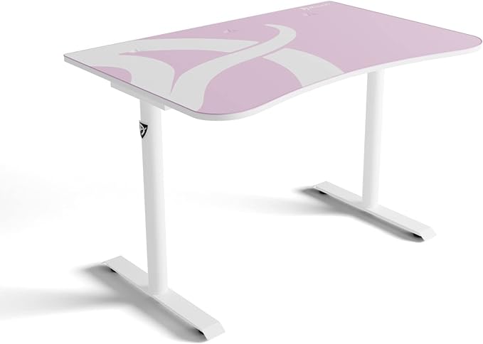 Arozzi Arena Fratello Curved Gaming and Office Desk with Full Surface Water Resistant Desk Mat Custom Monitor Mount Cable Management Cut Outs Under The Desk Cable Management Netting - Pink - LeafyLoom