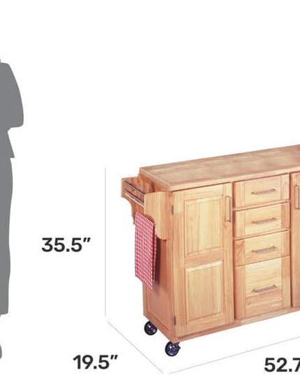 Home Styles Kitchen Center with Breakfast Bar, 52-1/2 in. W x 18 in. - 30 in. D x 36 in. H, Natural - LeafyLoom