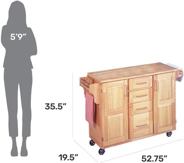 Home Styles Kitchen Center with Breakfast Bar, 52-1/2 in. W x 18 in. - 30 in. D x 36 in. H, Natural - LeafyLoom