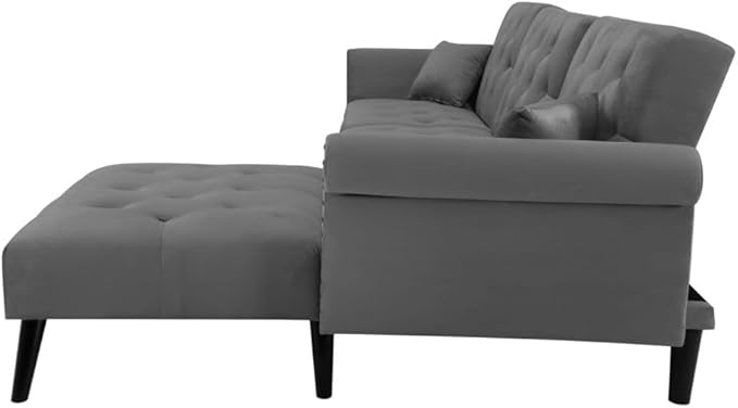 114" Convertible Sectional Sleeper Sofa with Chaise, Adjustable Armrest and Backrest,Upholstered L-Shaped Modular Sofá Bed Corner Couches for Living Room Set, 3 seat, A-DARK GREY - LeafyLoom