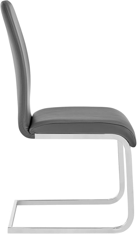 Armen Living Amanda Dining Grey faux leather with Chrome finish Kitchen & Dining Chair - Set of 2, Height - LeafyLoom