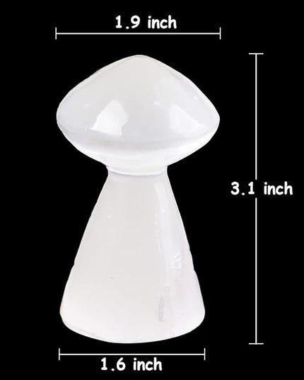 JIC Gem USB Selenite Lamp White Mushroom Small Selenite Crystal Lamp 3.1 Inch with Wooden Light Stand Base - LeafyLoom
