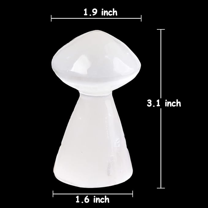JIC Gem USB Selenite Lamp White Mushroom Small Selenite Crystal Lamp 3.1 Inch with Wooden Light Stand Base - LeafyLoom