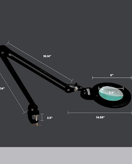 Neatfi XL Bifocals 1,200 Lumens Super LED Magnifying Lamp with Clamp, 3 Light Modes, Correlated Color Temperature Control (3000K-4500K-6000K), 12W, 120 Pcs SMD LED (Black, 6 Inch Lens) - LeafyLoom