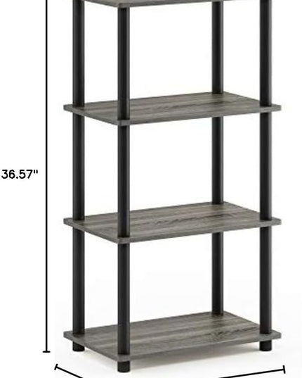 Furinno Turn-N-Tube No Tool 4-Tier Storage Shelf, Narrow, French Oak Grey/Black - LeafyLoom