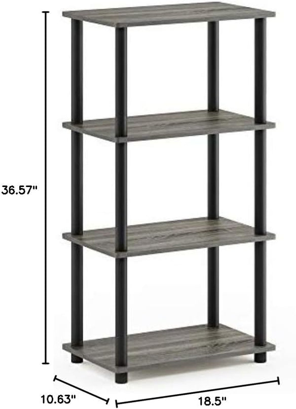 Furinno Turn-N-Tube No Tool 4-Tier Storage Shelf, Narrow, French Oak Grey/Black - LeafyLoom