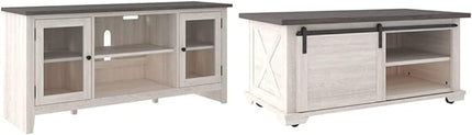Signature Ashley Dorrinson Farmhouse TV Stand and Coffee Table Set - LeafyLoom