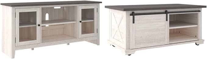 Signature Ashley Dorrinson Farmhouse TV Stand and Coffee Table Set - LeafyLoom