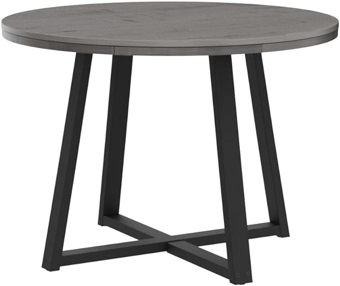 Walker Edison Rustic Solid Wood Distressed Round Kitchen Dining Room Table, 42 Inch, Grey - LeafyLoom