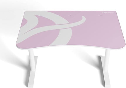 Arozzi Arena Fratello Curved Gaming and Office Desk with Full Surface Water Resistant Desk Mat Custom Monitor Mount Cable Management Cut Outs Under The Desk Cable Management Netting - Pink - LeafyLoom