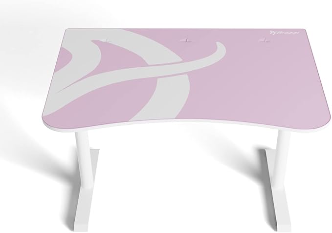 Arozzi Arena Fratello Curved Gaming and Office Desk with Full Surface Water Resistant Desk Mat Custom Monitor Mount Cable Management Cut Outs Under The Desk Cable Management Netting - Pink - LeafyLoom