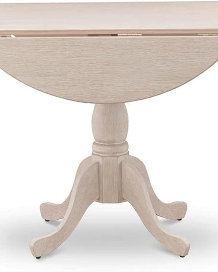 East West Furniture DMT-ABC-TP Dublin Kitchen Dining Table - a Round Wooden Table Top with Dropleaf & Pedestal Base, 42x42 Inch, Wirebrushed Buttercream - LeafyLoom