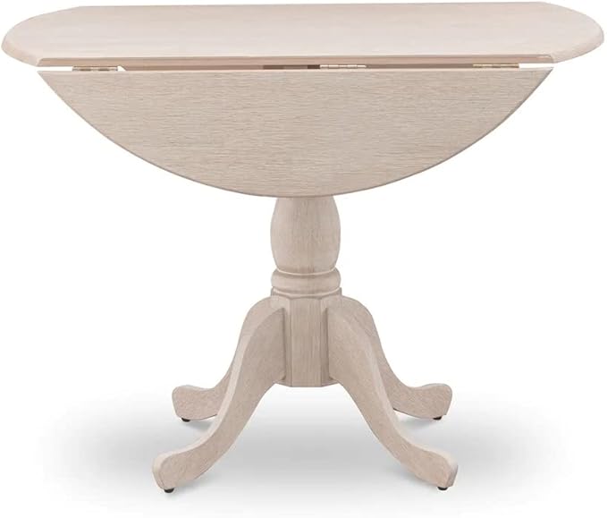 East West Furniture DMT-ABC-TP Dublin Kitchen Dining Table - a Round Wooden Table Top with Dropleaf & Pedestal Base, 42x42 Inch, Wirebrushed Buttercream - LeafyLoom