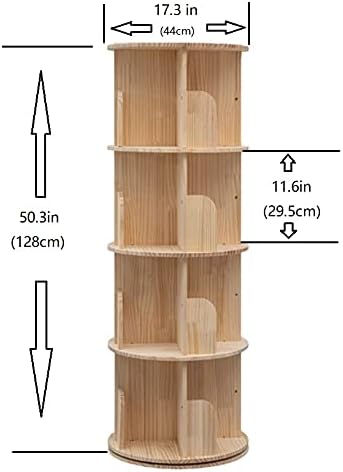 Rotating Bookshelf 360 Display 4 Tier Floor Standing Bookcase Storage Rack for Kids&Adults Solid Wood Bookshelf Organizer - LeafyLoom