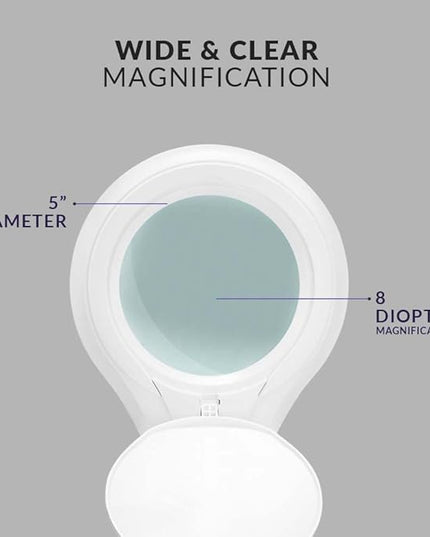 Neatfi (New Model) 1,200 Lumens Super LED Magnifying Lamp with Clamp, 8D, Dimmable, includes Microfiber Cleaning Cloth, 5 Inch Diameter Lens for Reading, Sewing, Crafting (8 Diopter, White) - LeafyLoom