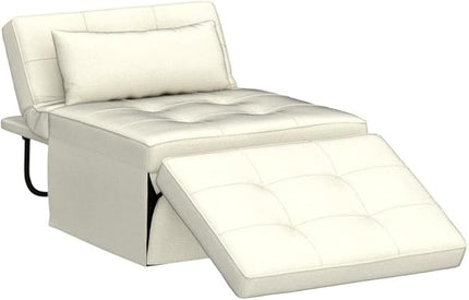 Sofa Bed, 4 in 1 Multi-Function Folding Ottoman Breathable Linen Couch Bed with Adjustable Backrest Modern Convertible Chair for Living Room Apartment Office, White - LeafyLoom