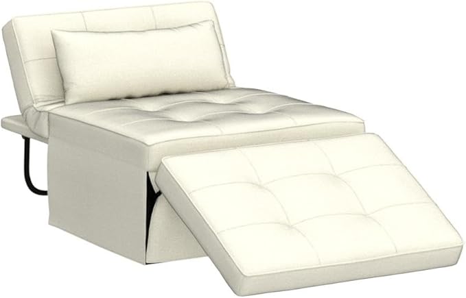 Sofa Bed, 4 in 1 Multi-Function Folding Ottoman Breathable Linen Couch Bed with Adjustable Backrest Modern Convertible Chair for Living Room Apartment Office, White - LeafyLoom