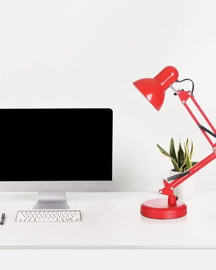 Led Desk Lamp with Clamp - Swing Arm Desk Lamp with 5 LED Cold Light Bulbs 6500K - Folding Table Lamp，Used for Office, Work, Study, Dormitory Reading and Eye Protection Desk Lamp (Red-5) - LeafyLoom
