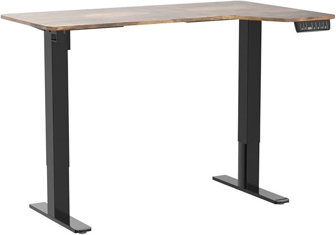 Electric Standing Desk, Height Adjustable Sit Stand up Desk, L-Shaped Memory Home Office Desk With Hook, 55 x 34 inch, Rustic - LeafyLoom
