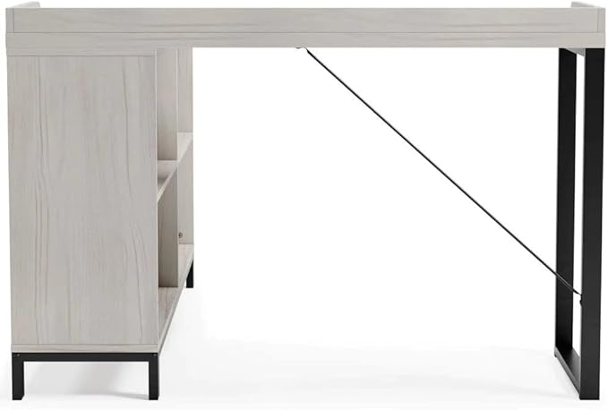 Signature Design by Ashley Bayflynn Modern L-Desk, White & Black - LeafyLoom
