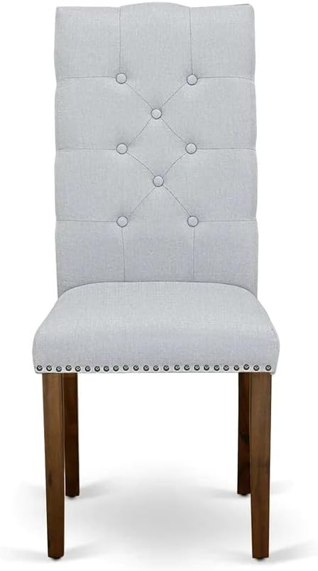 East West Furniture HBEL3-AWA-05 Hartland 3 Piece Set for Small Spaces Contains a Round Dining Room Table with Pedestal and 2 Grey Linen Fabric Parson Chairs, 42x42 Inch - LeafyLoom