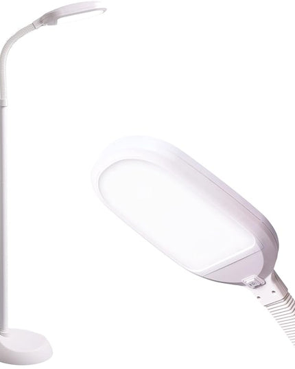 Bright LED Floor Lamp with HI-Off-Low Switch 2-Level Brightness 12W 63 Inches Tall for Living Room & Bedroom Reading, Repair, Crafts, Sewing etc. (White) - LeafyLoom