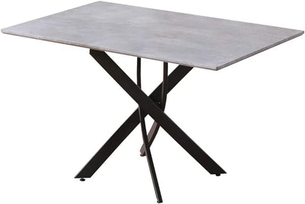 Grey Marble Dining Table with Black Metal Legs, 47" Modern Rectangular Kitchen Table for Dining Room Kitchen - LeafyLoom