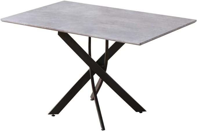 Grey Marble Dining Table with Black Metal Legs, 47" Modern Rectangular Kitchen Table for Dining Room Kitchen - LeafyLoom
