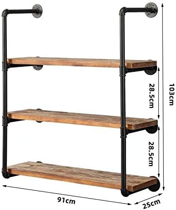 Industrial Wall Mounted Pipe Shelving,Rustic Metal Floating Shelves,Steampunk Real Wood Bookcases,DIY Bookshelf Hanging Shelves,Farmhouse Kitchen Bar Office Home Storage (4-Tier with 3 Boards,36in) - LeafyLoom