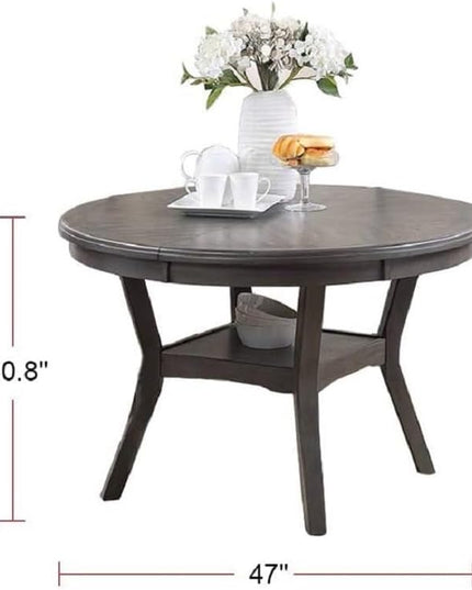 NicBex 47Inch Round Dining Table,Mid-Century Modern Kitchen Table with Walnut Rubber Wood MDF Tabletop and Shelve for 4 to 6,Dining Room Table for Kitchen,Dining Room and Living Room,Space-Saving,Gray - LeafyLoom