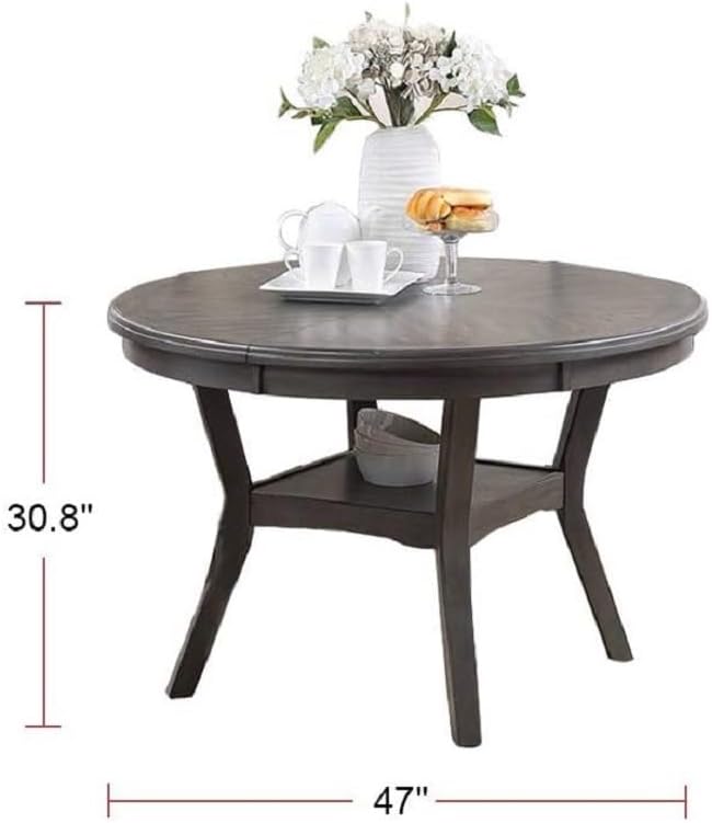 NicBex 47Inch Round Dining Table,Mid-Century Modern Kitchen Table with Walnut Rubber Wood MDF Tabletop and Shelve for 4 to 6,Dining Room Table for Kitchen,Dining Room and Living Room,Space-Saving,Gray - LeafyLoom