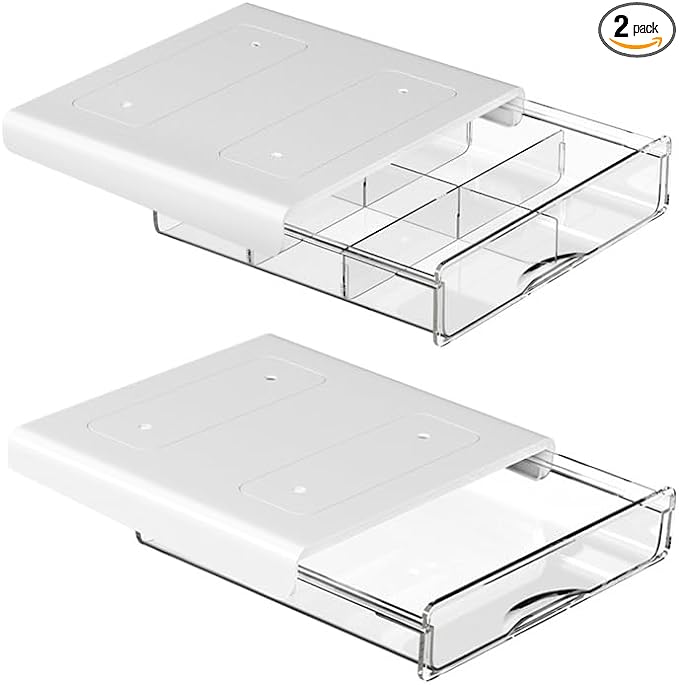 Under Desk Storage Drawer Kit, Clear Under Desk Drawer Mounted Below Table Medium and Small Size 2 Pcs Combo for Home Bedroom Office Kitchen Organization - LeafyLoom