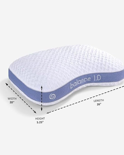 Bedgear Balance Cuddle Curve Performance Pillow - Size 1.0 - Moisture-Wicking Pillow for Side Sleepers - Medium Firmness Bed Pillow- Hypoallergenic, Washable Removable Cover - 20" W x 26" L x 5.25" H - LeafyLoom