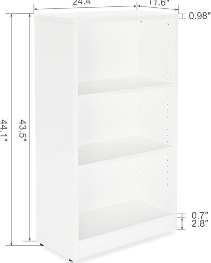 3 Shelf Wood Bookcase Freestanding Display Shelf Adjustable Layers Bookshelf for Home Office Library Small Narrow Space(White, 3-Layers,24.4W x 11.6D x 44.1H inch) - LeafyLoom