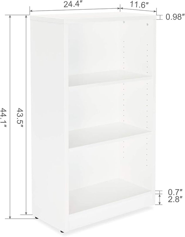 3 Shelf Wood Bookcase Freestanding Display Shelf Adjustable Layers Bookshelf for Home Office Library Small Narrow Space(White, 3-Layers,24.4W x 11.6D x 44.1H inch) - LeafyLoom