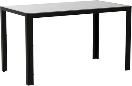 IDS Home Rectangular with Metal Legs for 4/6 Persons Transparent Glass Top Kitchen Dining Table, 51.2", Black - LeafyLoom