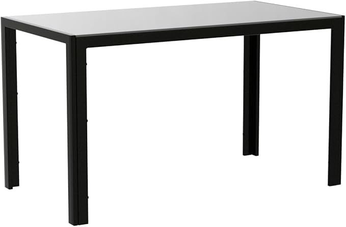 IDS Home Rectangular with Metal Legs for 4/6 Persons Transparent Glass Top Kitchen Dining Table, 51.2", Black - LeafyLoom
