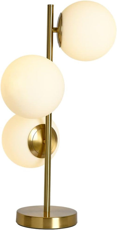 Mid Century Table Lamp, Modern 3 Lamp Gold Desk Lamp Retro with White Frosted Glass Lampshade Adjustable Brightness, Suitable for Desk Lamp Bedrooms, Living Rooms, Study, Library - LeafyLoom