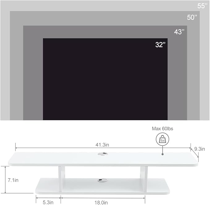 Floating TV Stand, Wall Mounted Entertainment Center and Cabinet Shelf, TV Console with Storage, Media Console for DVD Player, Space-Saving Under TV Shelf for Bedroom, Living Room (White) - LeafyLoom