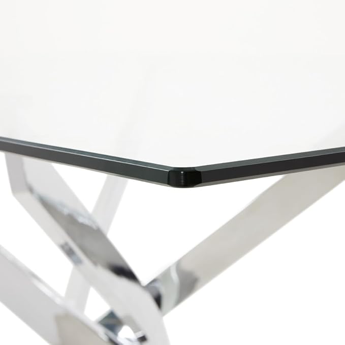 Uptown Club Glass Dining Table with Versatile Rectangular Designs, Tempered Surfaces, and Sturdy Bases for Modern Homes, Seats 4 to 8 People, Elegant Statement Piece, 63" x 36" Silver - LeafyLoom