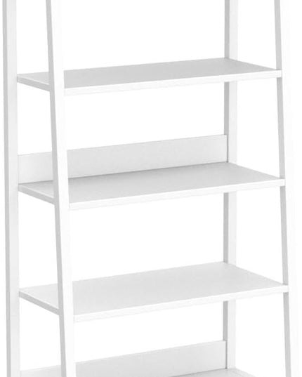 IOTXY 5-Tier Ladder Shelf Bookcase - Wooden Open Bookshelf with Metal Frame, Display Rack for Living Room, Bedroom, Kitchen, and Home Office, White - LeafyLoom