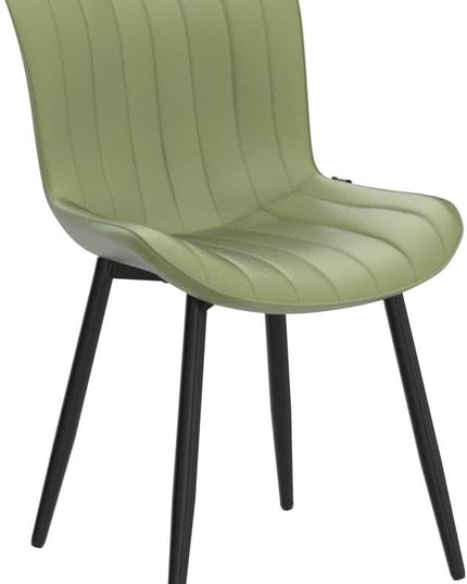 YOUNUOKE Olive Green Dining Chairs Set of 2 Upholstered Mid Century Modern Kitchen Chair Armless Faux Leather Side Chairs with Padded Back Metal Legs for Living Room Bedrooms - LeafyLoom