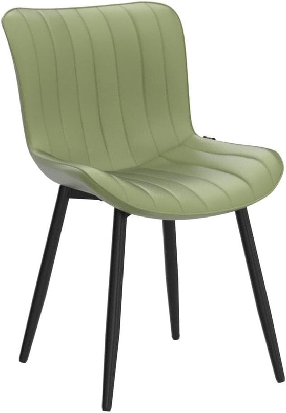 YOUNUOKE Olive Green Dining Chairs Set of 2 Upholstered Mid Century Modern Kitchen Chair Armless Faux Leather Side Chairs with Padded Back Metal Legs for Living Room Bedrooms - LeafyLoom