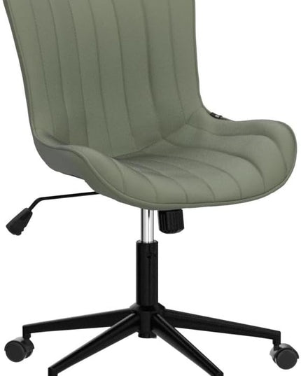 YOUNIKE Office Chair Swivel Desk Chair Upholstered Faux Leather Height Adjustable with Wheels Computer Task Chair Modern Rolling Armless with Back, Loads 300 lbs, Olive Green - LeafyLoom