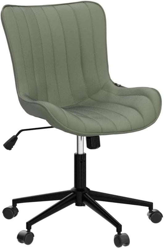 YOUNIKE Office Chair Swivel Desk Chair Upholstered Faux Leather Height Adjustable with Wheels Computer Task Chair Modern Rolling Armless with Back, Loads 300 lbs, Olive Green - LeafyLoom