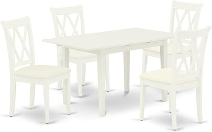 East West Furniture NOCL5-LWH-C 5 Piece Dining Set Includes a Rectangle Dining Room Table with Butterfly Leaf and 4 Linen Fabric Upholstered Kitchen Chairs, 32x54 Inch, Linen White - LeafyLoom
