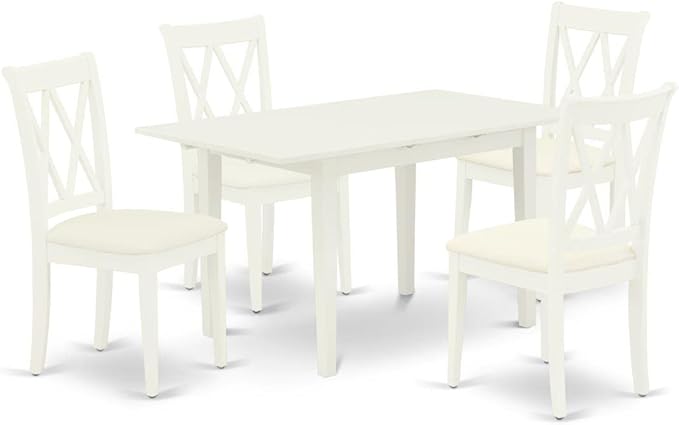 East West Furniture NOCL5-LWH-C 5 Piece Dining Set Includes a Rectangle Dining Room Table with Butterfly Leaf and 4 Linen Fabric Upholstered Kitchen Chairs, 32x54 Inch, Linen White - LeafyLoom