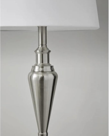 Adesso 1583-22 Glendale 3-Piece Floor Lamp Set, 59.5 in./25.5 in., 150W, Brushed Steel/White, 3 Antique Lamps - LeafyLoom