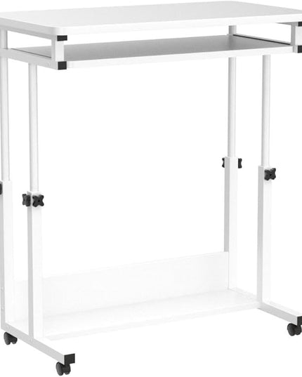 Tribesigns Portable Desk for Sofa and Bed, Height Adjustable Mobile Laptop Table Small Standing Desk Rolling Computer Cart with Keyboard Tray on Wheels for Home Office (White) - LeafyLoom