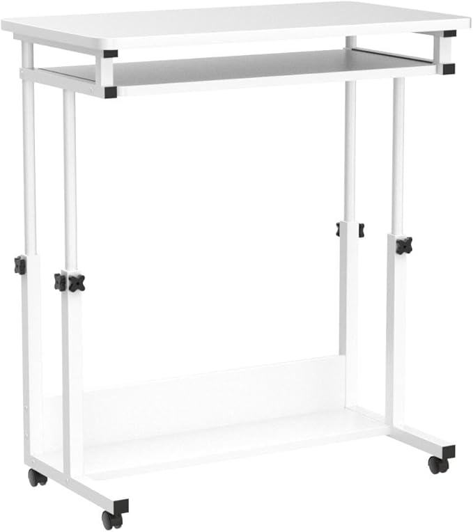 Tribesigns Portable Desk for Sofa and Bed, Height Adjustable Mobile Laptop Table Small Standing Desk Rolling Computer Cart with Keyboard Tray on Wheels for Home Office (White) - LeafyLoom